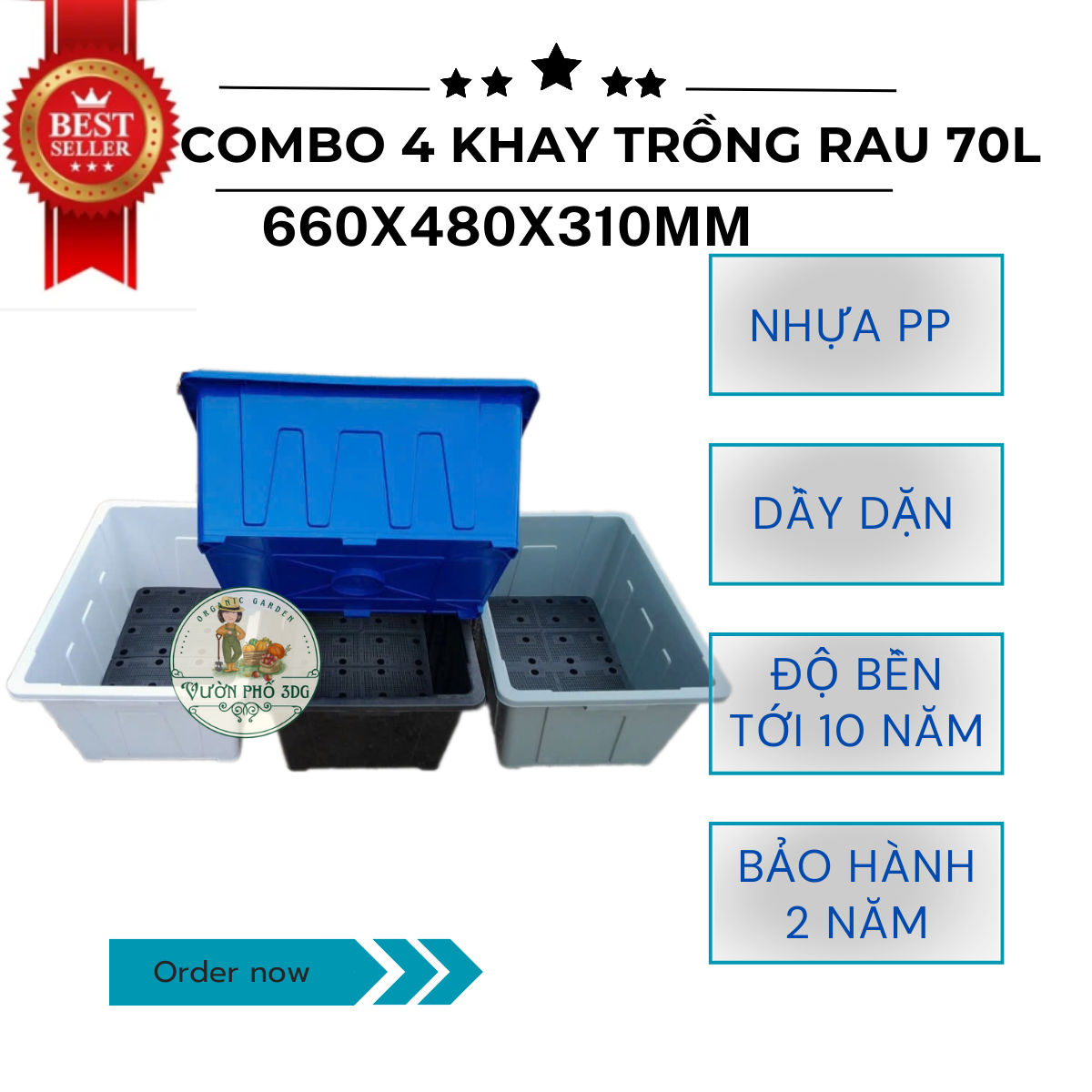 COMBO 4 chậu trồng rau 70L/ Khay trồng rau/ Chậu trồng cây/ CHẬU AQUAPONICS KT 660x480x310cm 4 mầu